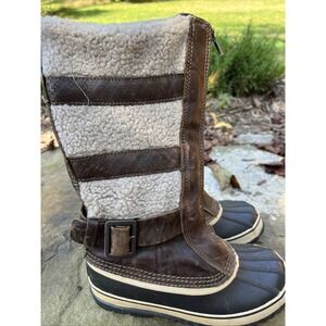 sorel boots Tall Shearling Buckle Zip Up Waterproof 5 Brown